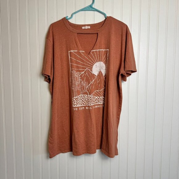 Maurices sunrise oversized oversized graphic tee front cutout size XL D18 - Picture 2 of 7